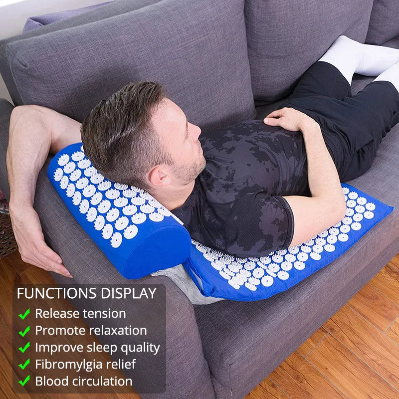 Acupressure Mat and Pillow Set for Neck, Back, and Foot Pain Relief β Eco-Friendly Massage Cushion