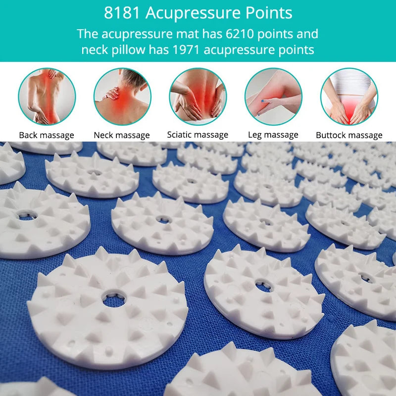 Acupressure Mat and Pillow Set for Neck, Back, and Foot Pain Relief β Eco-Friendly Massage Cushion