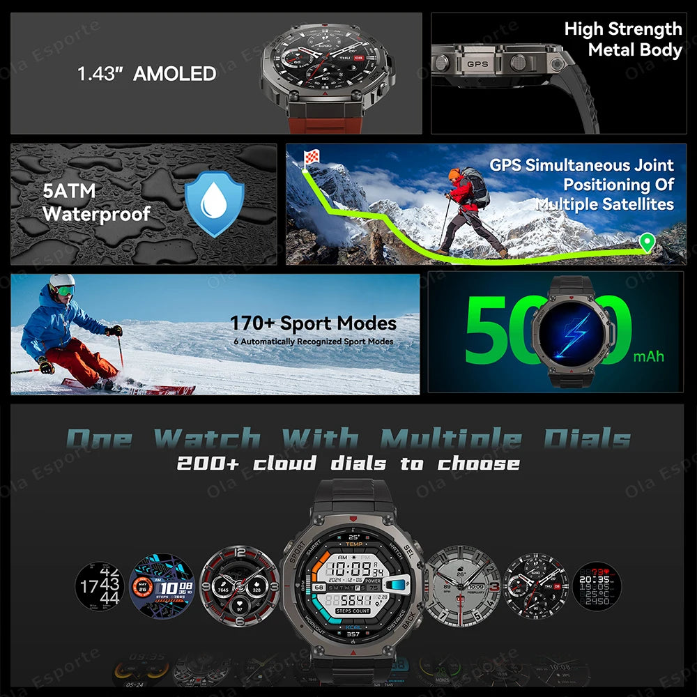 2025 Military GPS Smartwatch with AMOLED & Dual-Band GNSS – 5ATM