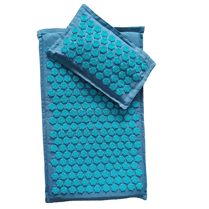 74×44cm Nature Linen Coconut Palm Acupressure Massage Yoga Mat with Pillow and Bag | Lotus Spike Cushion for Relaxation and Pain Relief