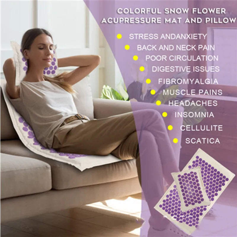 Nature Linen Coconut Palm Massage Yoga Mat with Pillow and Canvas Bag | Lotus Spike Acupressure Mat Cushion Set