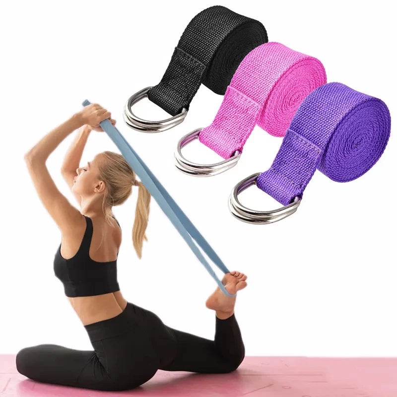183×3.8cm Cotton Yoga Strap – Adjustable Stretching Belt with D-Ring