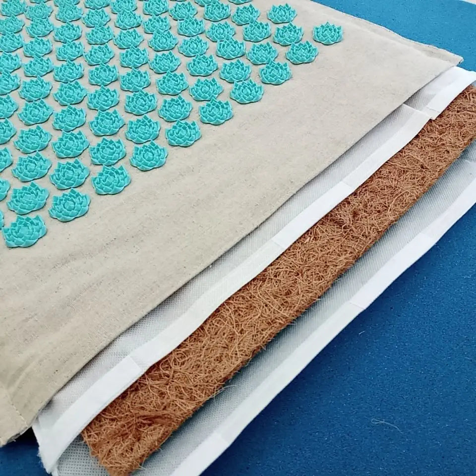 74×44cm Nature Linen Coconut Palm Acupressure Massage Yoga Mat with Pillow and Bag | Lotus Spike Cushion for Relaxation and Pain Relief