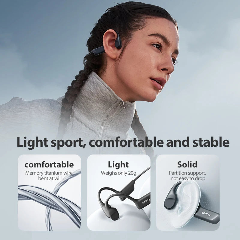 Sanag B22s Bone Conduction Headphones – Bluetooth 5.3, 16H Playtime