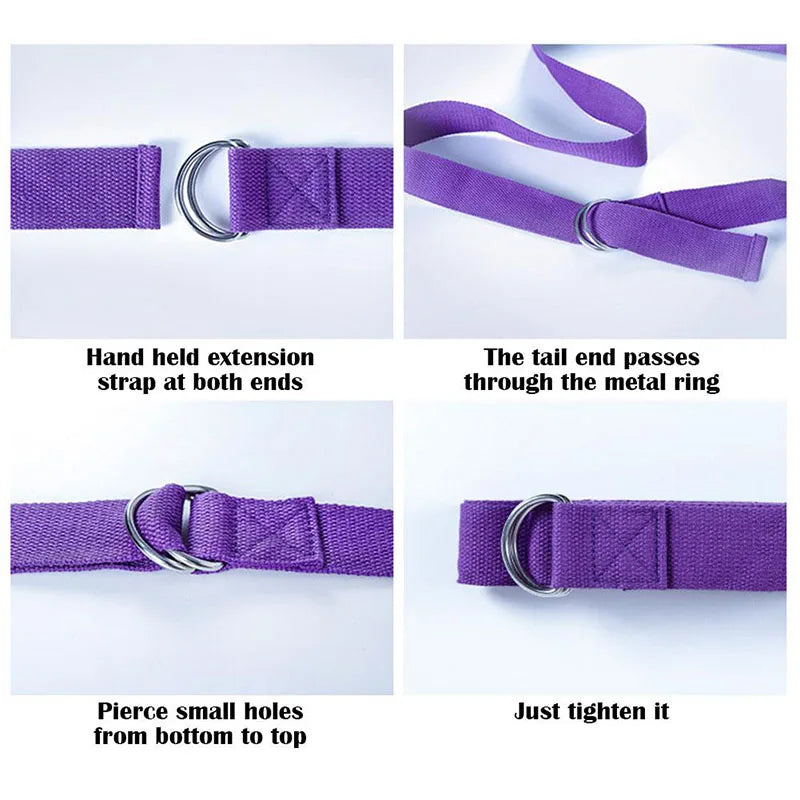 183×3.8cm Cotton Yoga Strap – Adjustable Stretching Belt with D-Ring