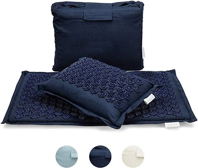 Nature Linen Coconut Palm Massage Yoga Mat with Pillow and Canvas Bag | Lotus Spike Acupressure Mat Cushion Set