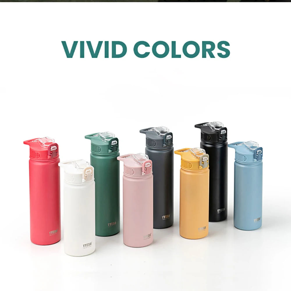TYESO 600ML/750ML Insulated Stainless Steel Bottle with Straw Lid
