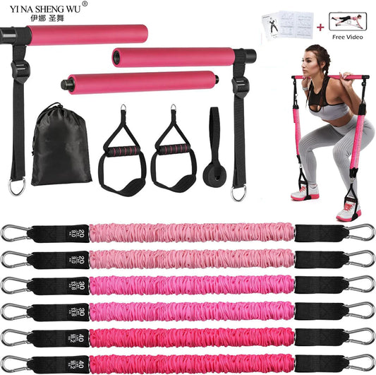 Portable Pilates Bar Kit – 180LBS Resistance Bands for Full-Body Workout