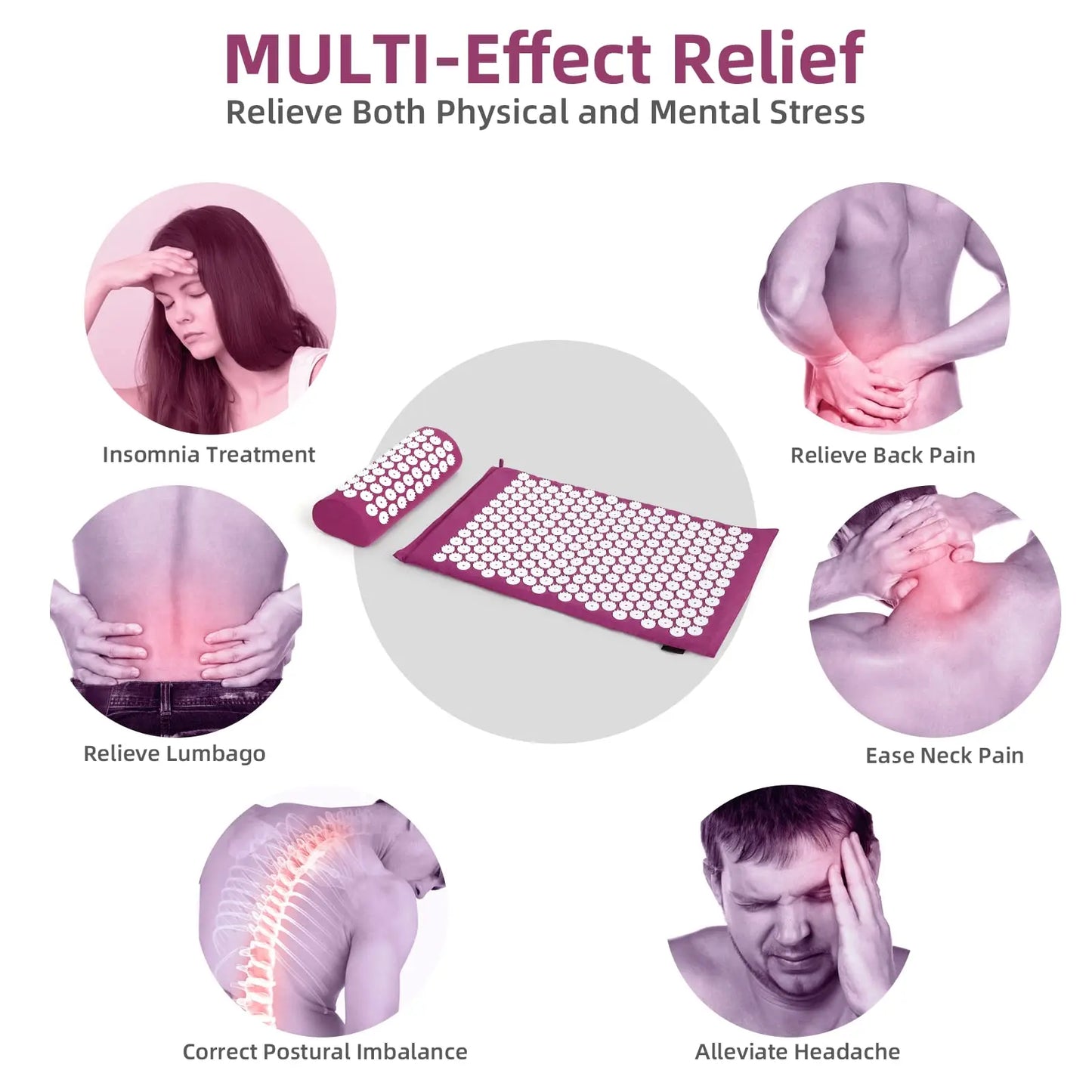 Acupressure Mat Sensi Massage Mat and Pillow Set | Applicator for Neck, Foot, Yoga, and Back Pain Relief