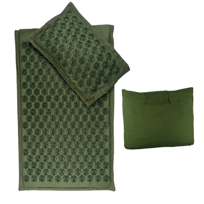 74×44cm Nature Linen Coconut Palm Acupressure Massage Yoga Mat with Pillow and Bag | Lotus Spike Cushion for Relaxation and Pain Relief