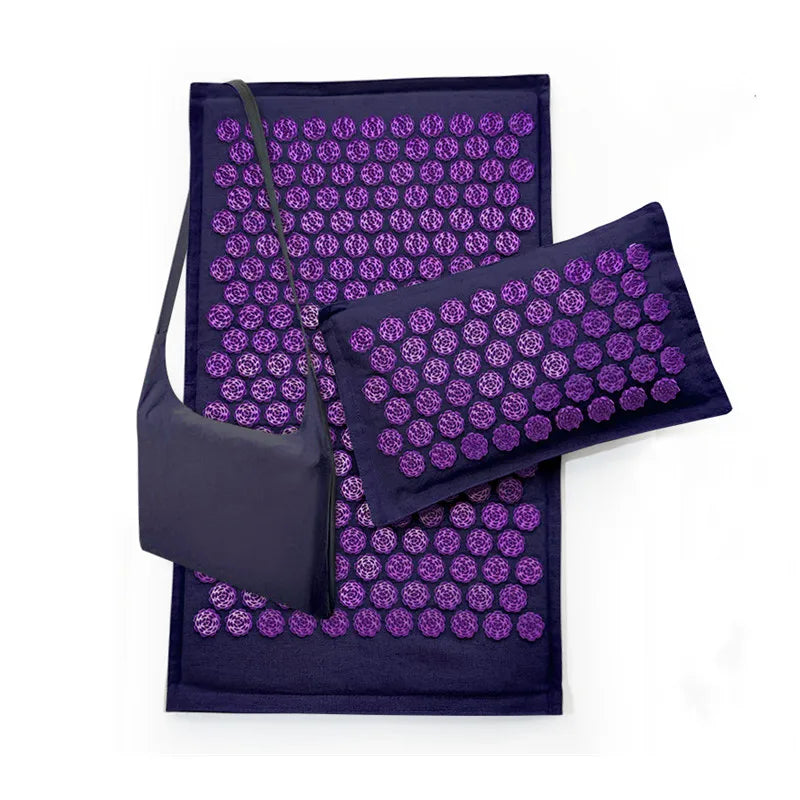 Nature Linen Coconut Palm Massage Yoga Mat with Pillow and Canvas Bag | Lotus Spike Acupressure Mat Cushion Set