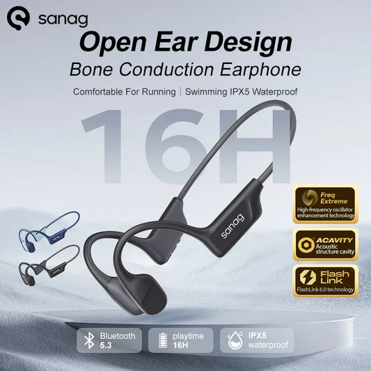 Sanag B22s Bone Conduction Headphones – Bluetooth 5.3, 16H Playtime