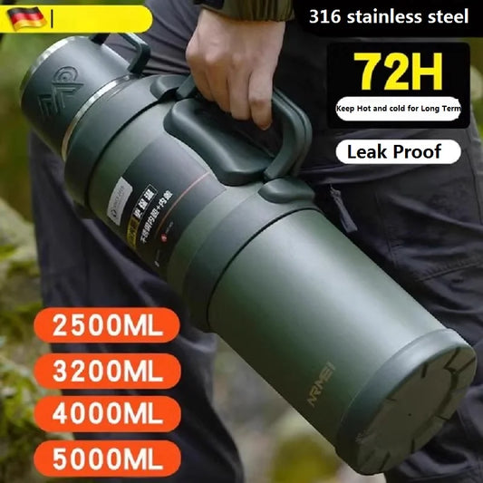 Large Capacity Stainless Steel Thermos – 72H Hot & Cold Flask with Handle