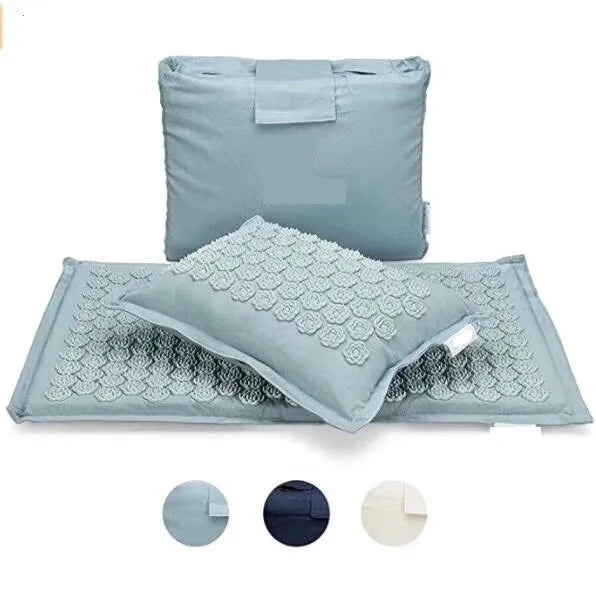 Nature Linen Coconut Palm Massage Yoga Mat with Pillow and Canvas Bag | Lotus Spike Acupressure Mat Cushion Set