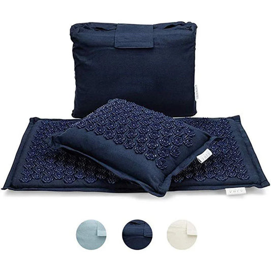 Nature Linen Coconut Palm Massage Yoga Mat with Pillow and Canvas Bag | Lotus Spike Acupressure Mat Cushion Set