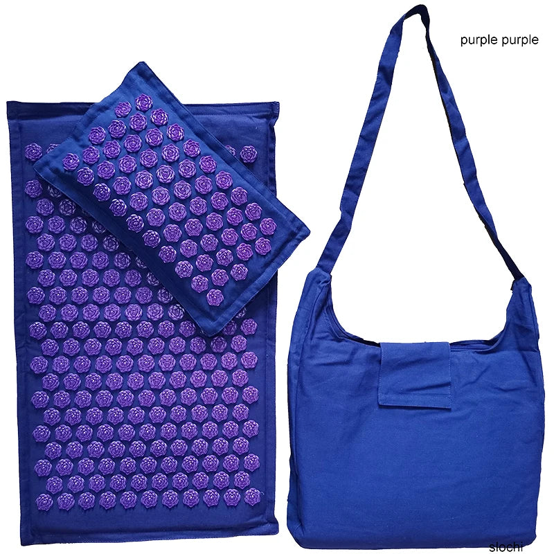 74×44cm Nature Linen Coconut Palm Acupressure Massage Yoga Mat with Pillow and Bag | Lotus Spike Cushion for Relaxation and Pain Relief
