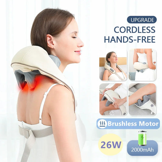Electric Neck & Back Massager Pillow – Wireless Deep Tissue Kneading with Heat