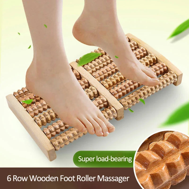 Wooden 6-Row Foot Roller Massager – Natural Pain & Stress Relief Tool