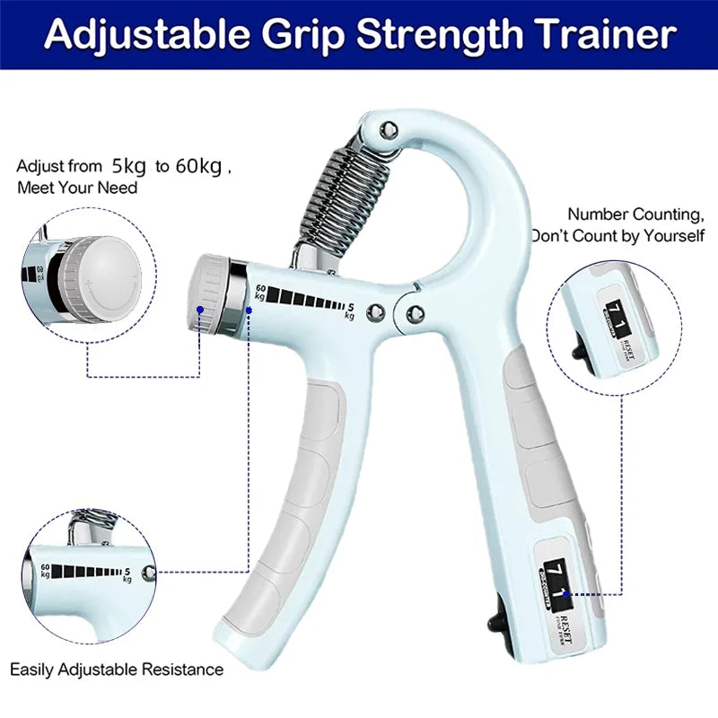Adjustable Hand Grip Strengthener with Counter – 5–60kg Grip Trainer