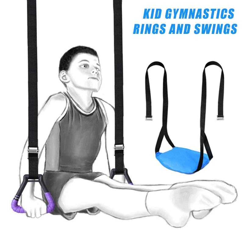 Kids Gymnastics Rings with Swing – Adjustable Non-Slip Fitness Toy