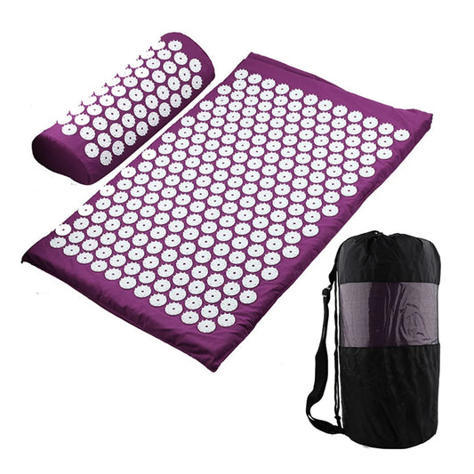 Massager Cushion Massage Yoga Mat Acupressure Set | Relieve Pain, Stress & Body Tension | Spike Mat, Pillow & Storage Bag Included