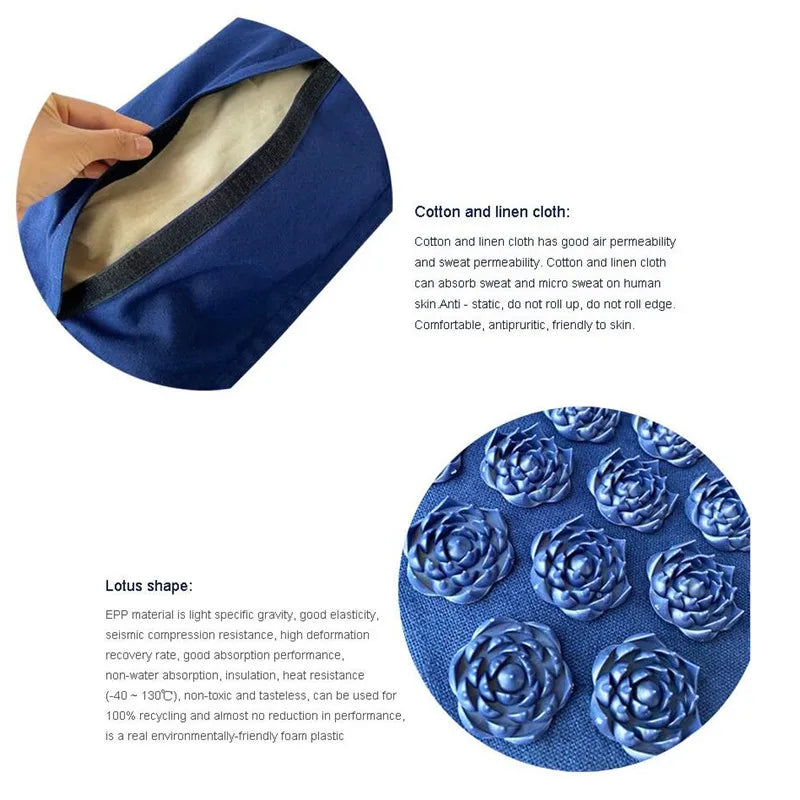 Nature Linen Coconut Palm Massage Yoga Mat with Pillow and Canvas Bag | Lotus Spike Acupressure Mat Cushion Set
