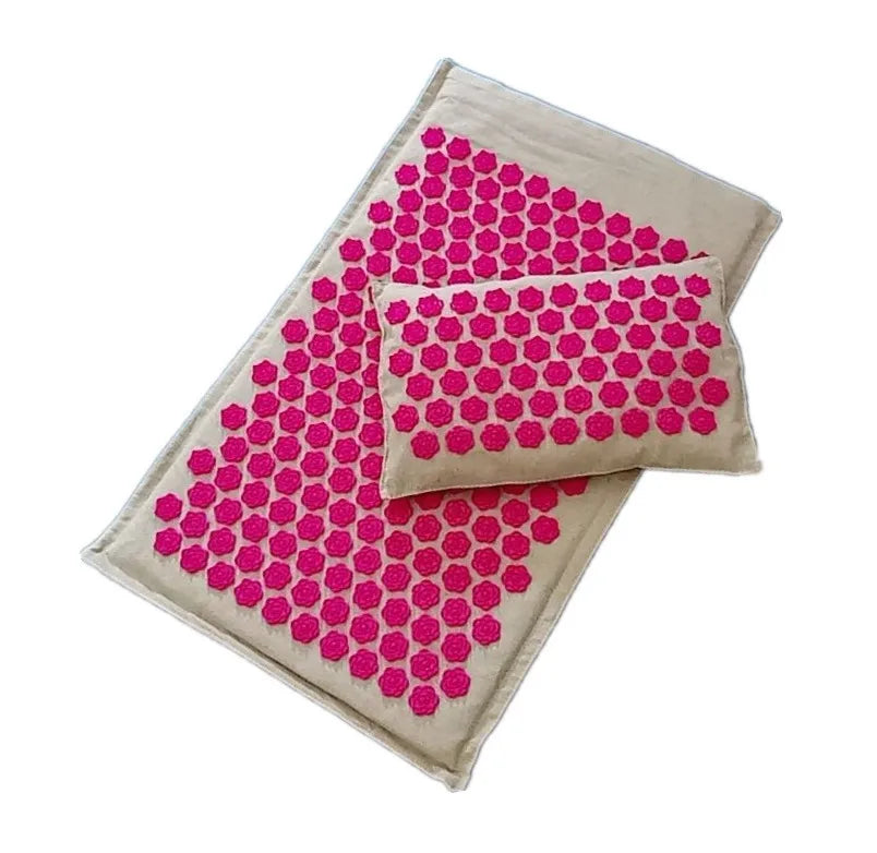 74×44cm Nature Linen Coconut Palm Acupressure Massage Yoga Mat with Pillow and Bag | Lotus Spike Cushion for Relaxation and Pain Relief