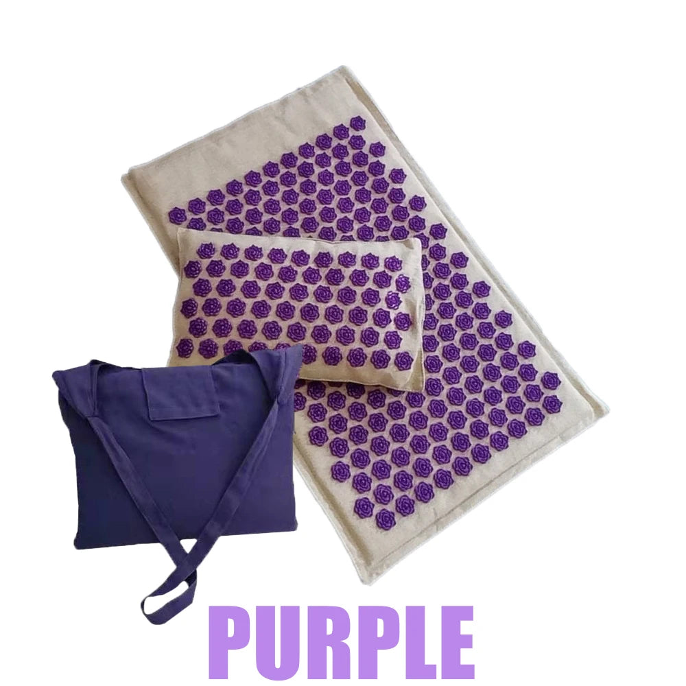 74×44cm Nature Linen Coconut Palm Acupressure Massage Yoga Mat with Pillow and Bag | Lotus Spike Cushion for Relaxation and Pain Relief