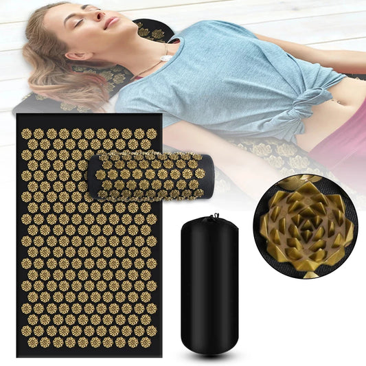 Kuznetsov's Applicator Acupressure Yoga Mat and Pillow Set – Nonslip Massage Cushion for Back, Neck, Foot, and Body Relaxation