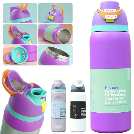 32oz Stainless Steel Insulated Water Bottle with Straw – Hot & Cold Use