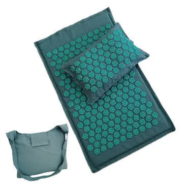Nature Linen Coconut Palm Massage Yoga Mat with Pillow and Canvas Bag | Lotus Spike Acupressure Mat Cushion Set