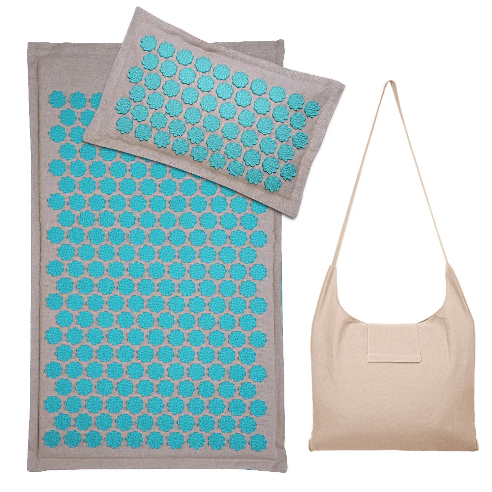 Natural Coconut Palm Acupressure Mat and Pillow Set – Lotus Spike Massage for Back, Neck, and Foot Relaxation
