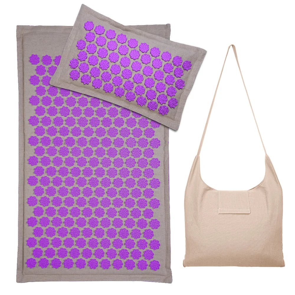Natural Coconut Palm Acupressure Mat and Pillow Set – Lotus Spike Massage for Back, Neck, and Foot Relaxation