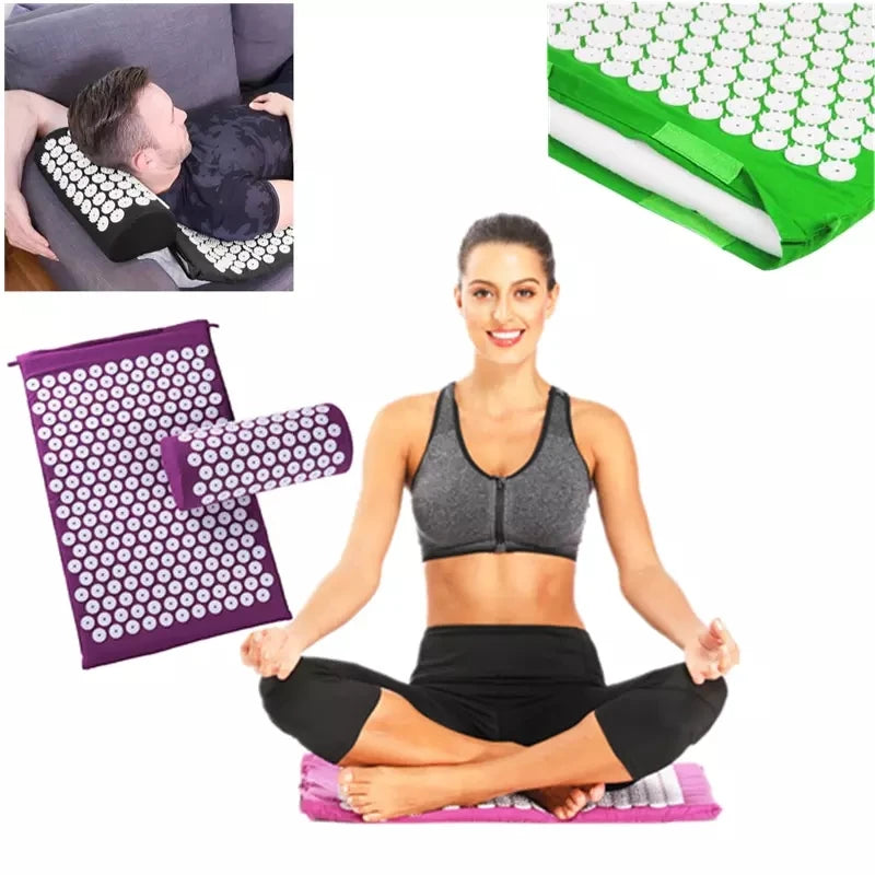 Acupressure Yoga Mat and Pillow Set – Spike Massage Cushion for Stress Relief, Back Pain, and Pilates Fitness