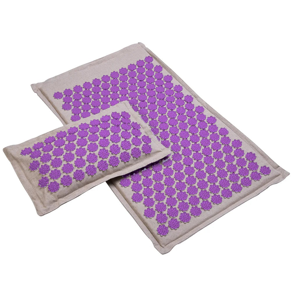 Natural Coconut Palm Acupressure Mat and Pillow Set – Lotus Spike Massage for Back, Neck, and Foot Relaxation