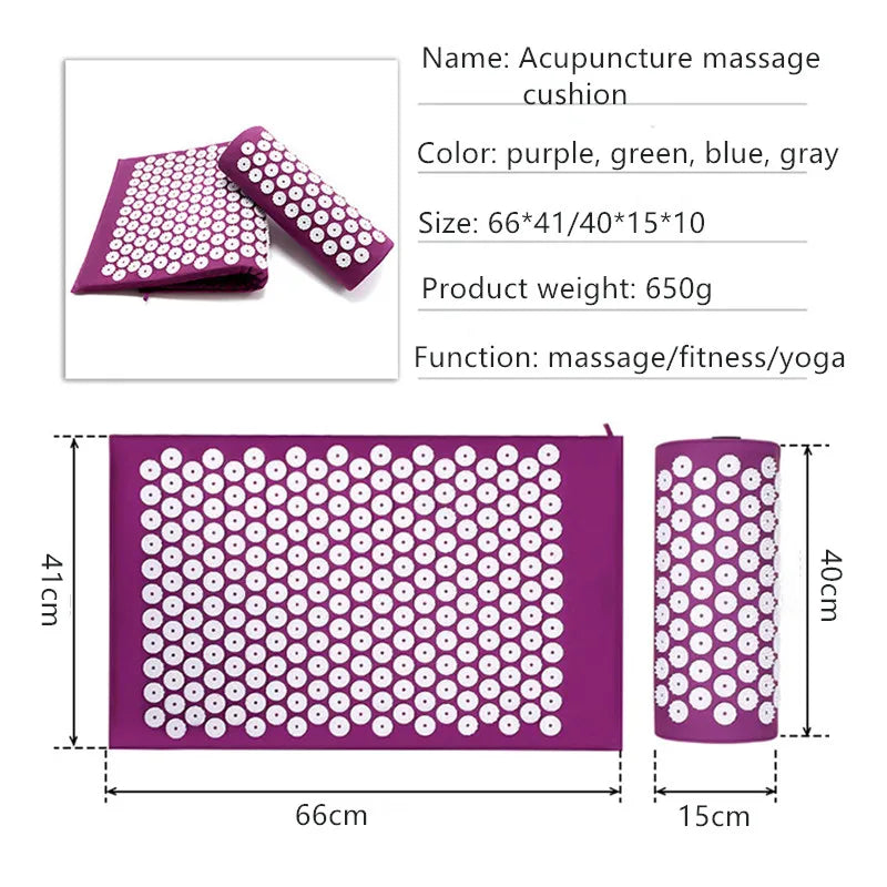 Acupressure Yoga Mat and Pillow Set – Spike Massage Cushion for Stress Relief, Back Pain, and Pilates Fitness