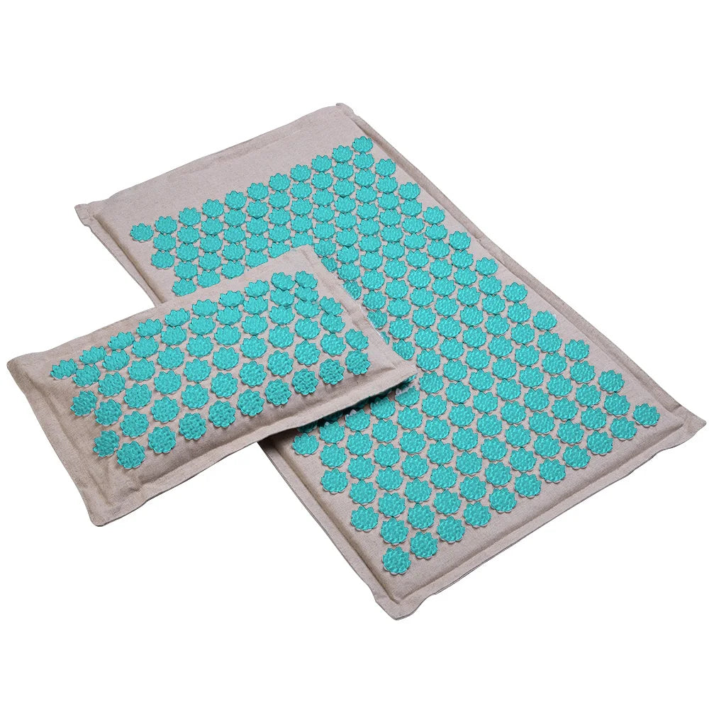 Natural Coconut Palm Acupressure Mat and Pillow Set – Lotus Spike Massage for Back, Neck, and Foot Relaxation
