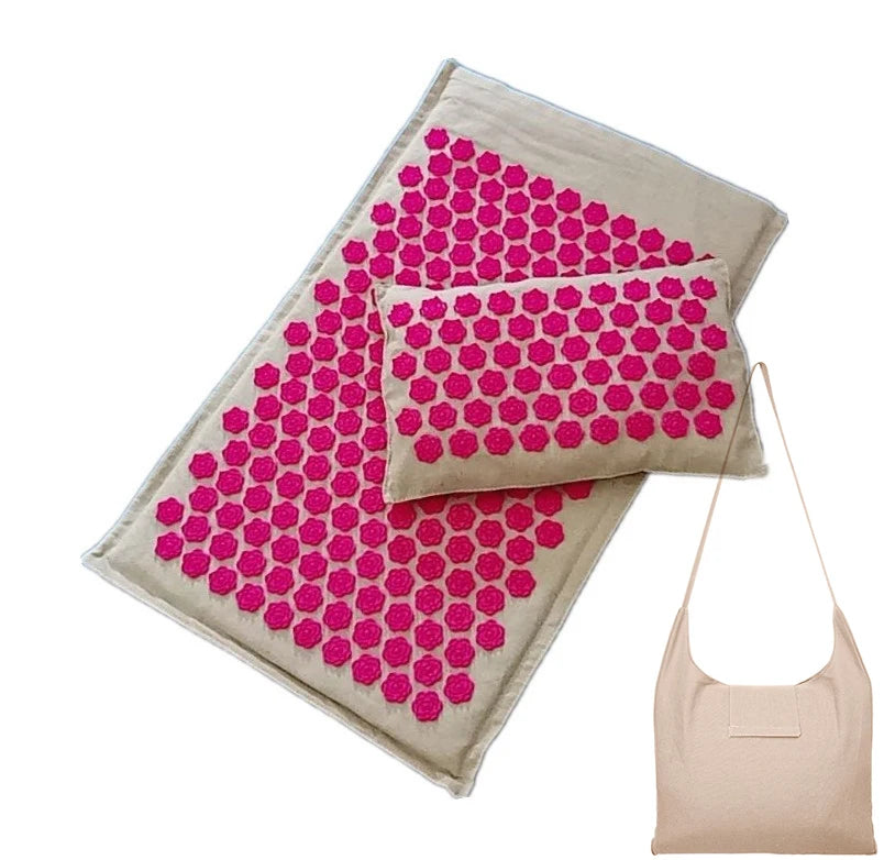 Natural Coconut Palm Acupressure Mat and Pillow Set – Lotus Spike Massage for Back, Neck, and Foot Relaxation