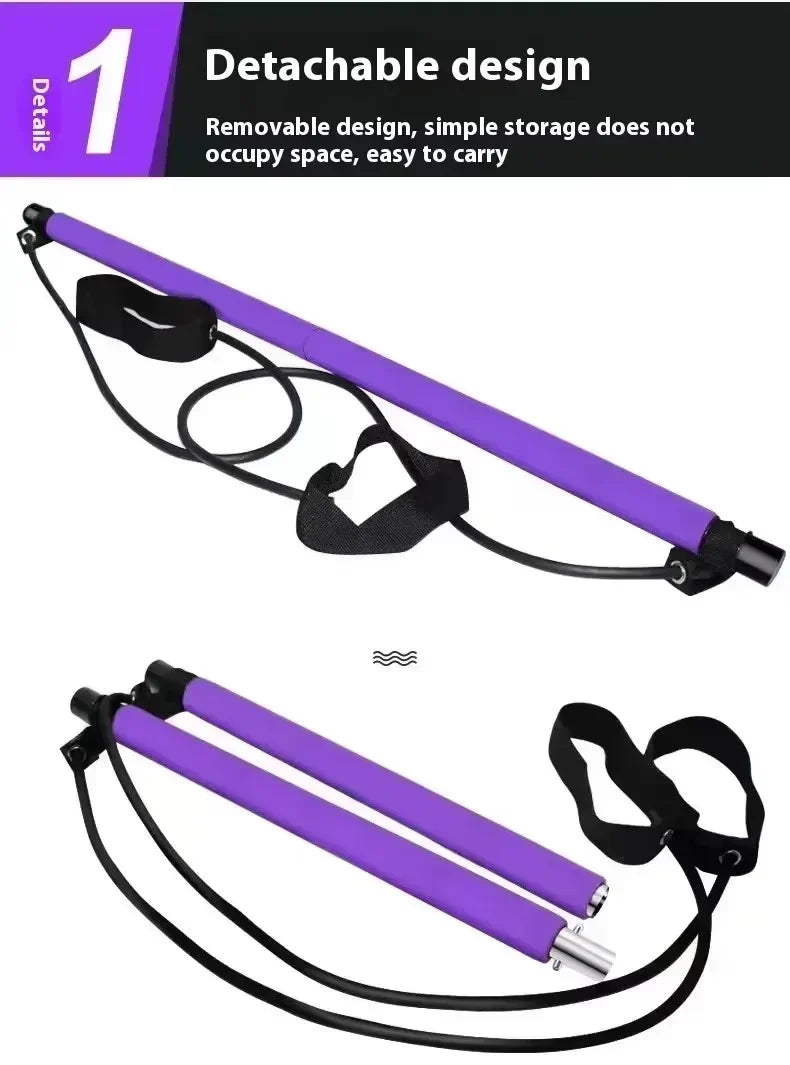 Portable Pilates Bar Kit – Resistance Band Yoga Stick with Foot Loops