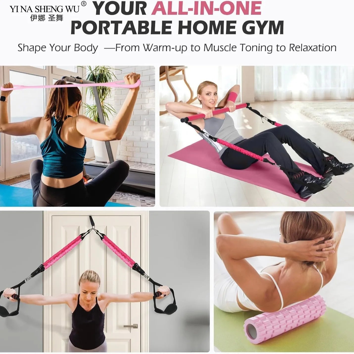Portable Pilates Bar Kit – 180LBS Resistance Bands for Full-Body Workout