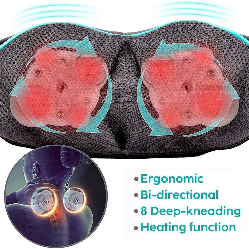 Heated Shiatsu Neck & Shoulder Massager – Deep Kneading Electric Massage Pillow