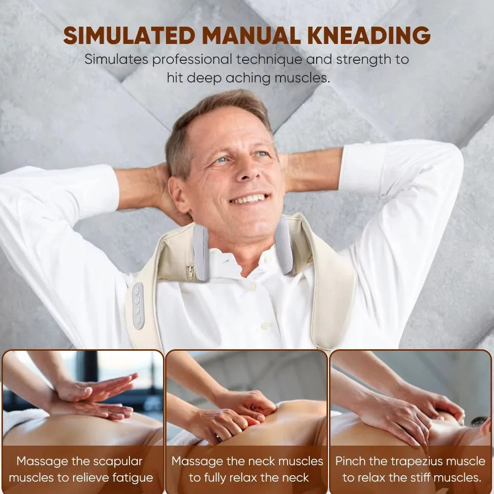 Wireless Neck and Back Massager – Shoulder Kneading Massage Shawl with Heat for Cervical and Trapezius Relief