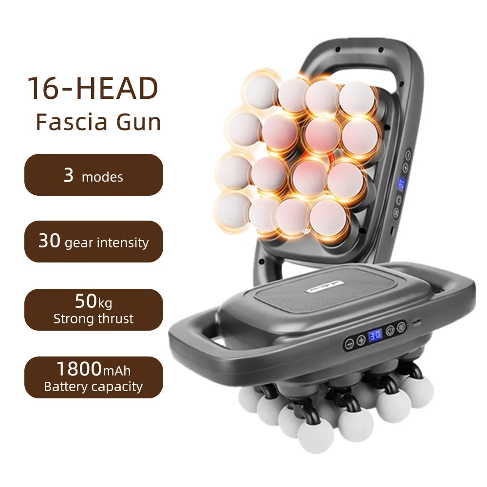 16-Head High-Frequency Fascia Massage Gun – Full Body Muscle Relief Massager