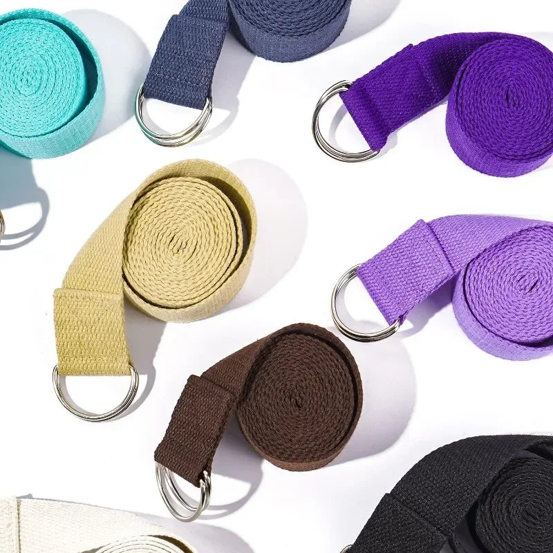 Adjustable Cotton Yoga Strap with D-Ring – 1.8m Stretch Band for Pilates & Flexibility