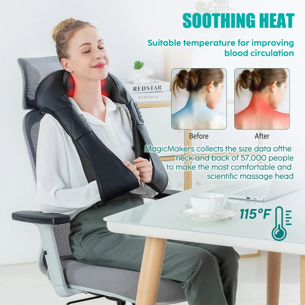 Heated Shiatsu Neck & Shoulder Massager – Deep Kneading Electric Massage Pillow