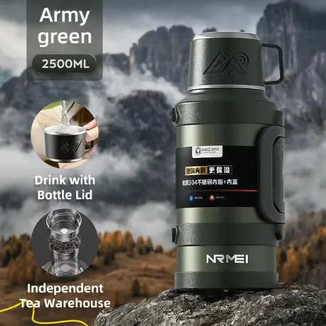 Large Capacity Stainless Steel Thermos – 72H Hot & Cold Flask with Handle