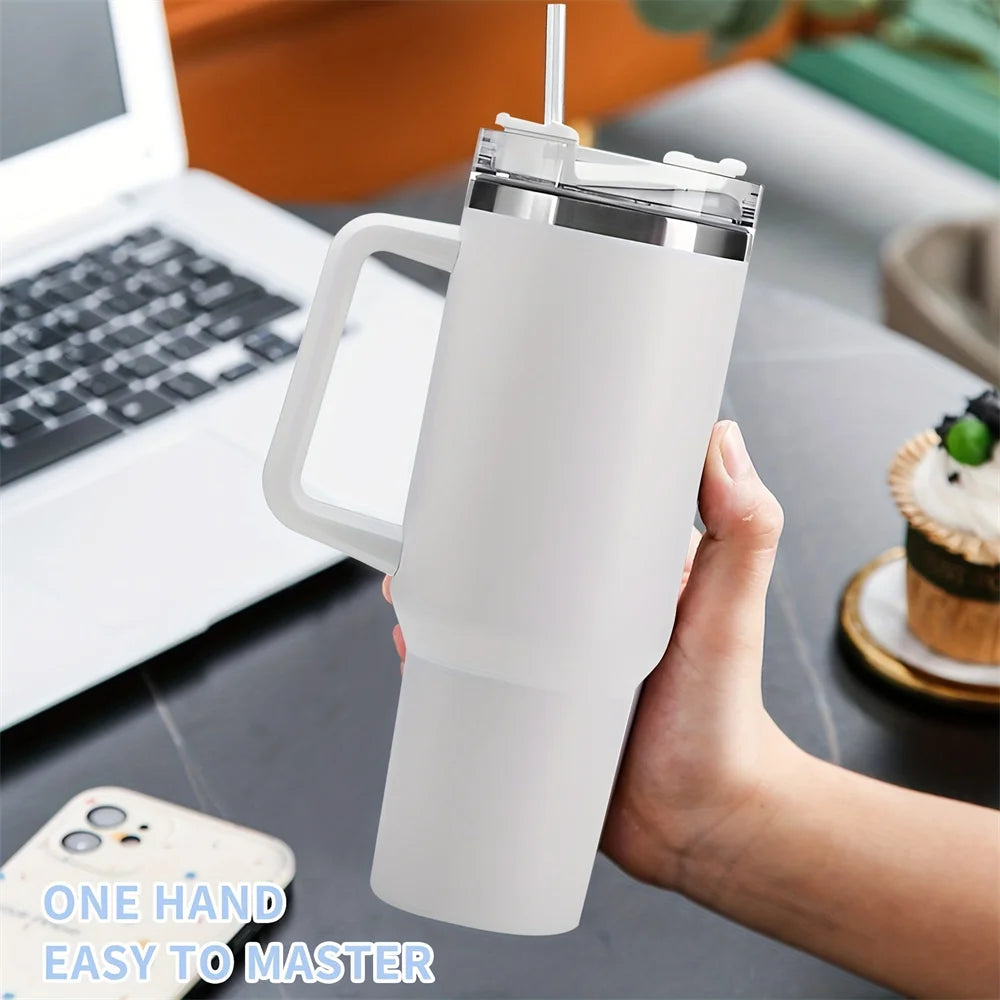 40oz Stainless Steel Insulated Tumbler – With Handle, Straw & Lid