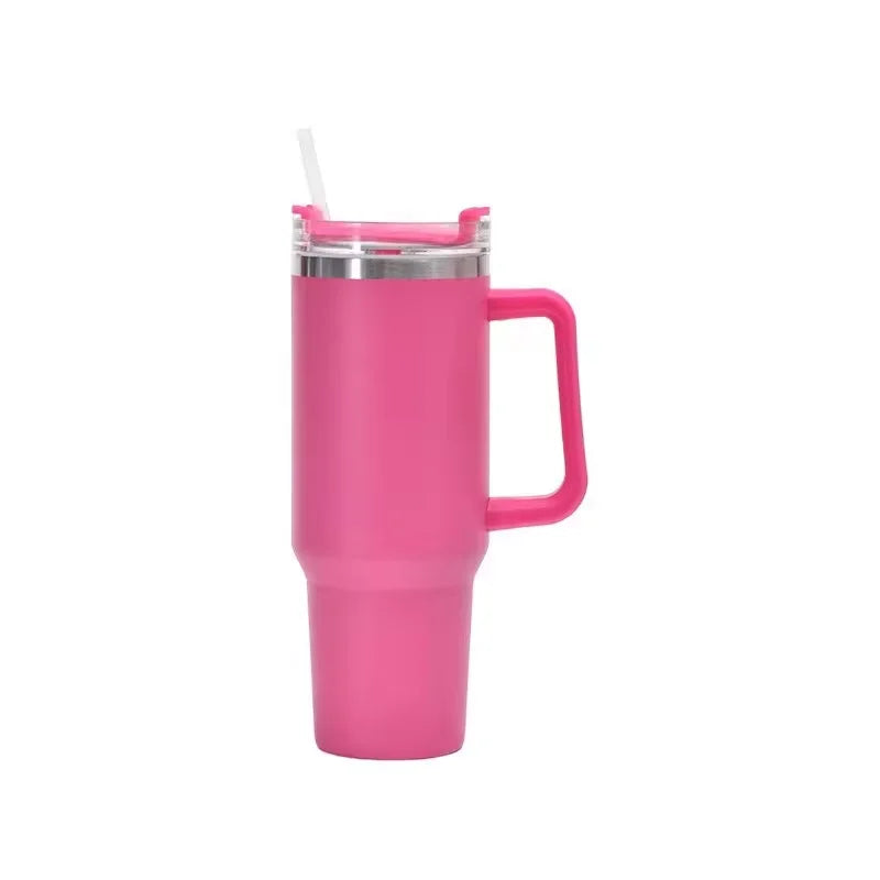 40oz Stainless Steel Insulated Tumbler – With Handle, Straw & Lid