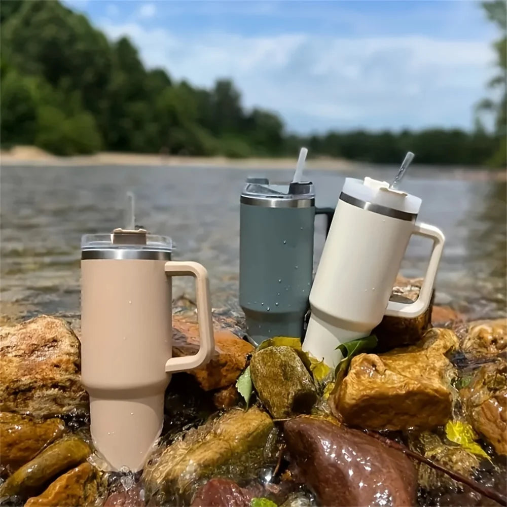 40oz Stainless Steel Insulated Tumbler – With Handle, Straw & Lid