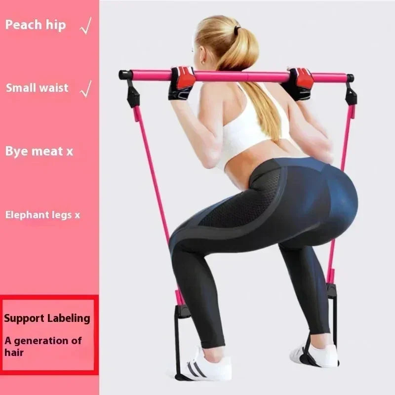 Portable Pilates Bar Kit – Resistance Band Yoga Stick with Foot Loops